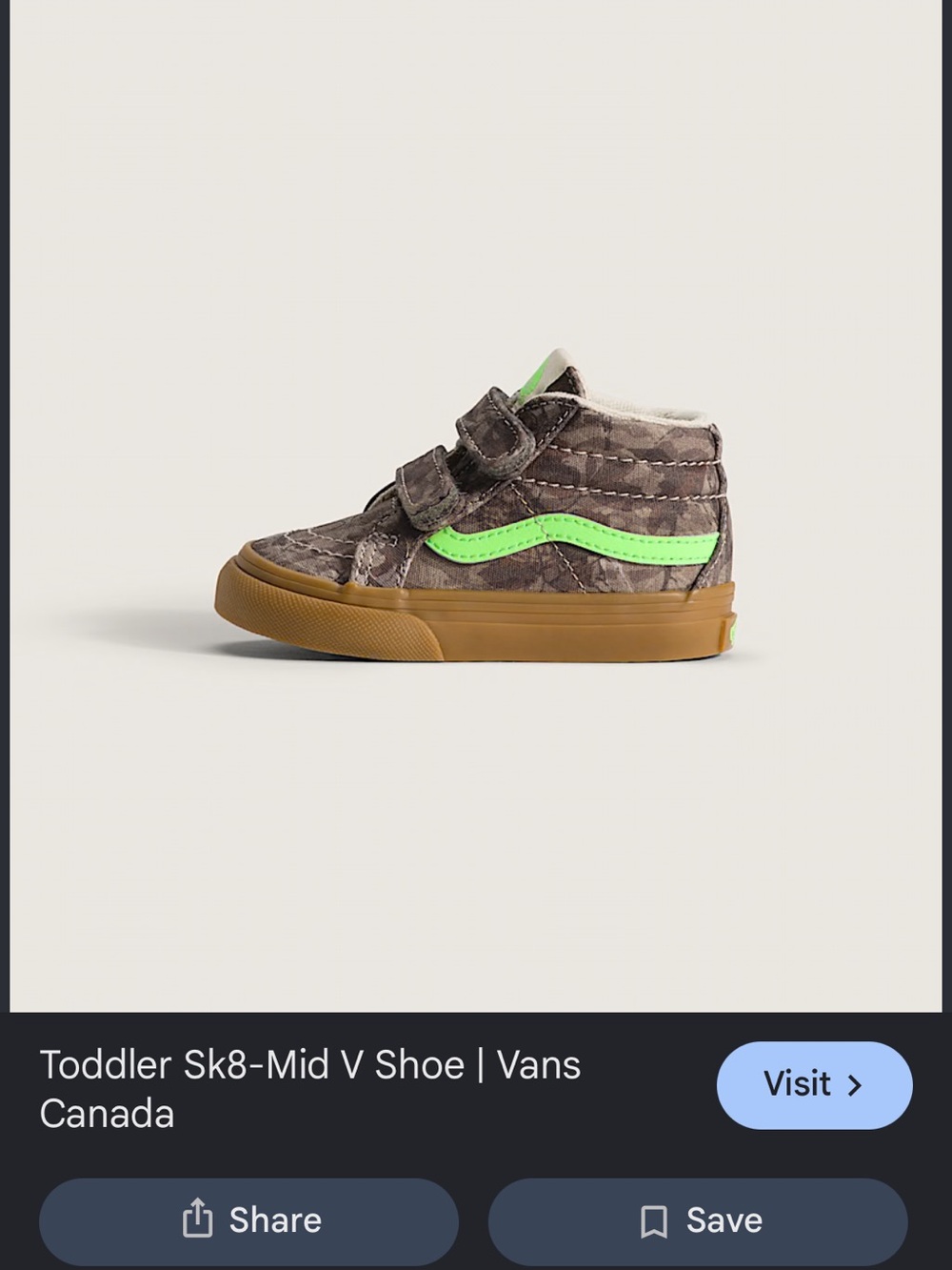 Vans Toddler Sk8-Mid V Brown High-Top with Neon Green Stripe